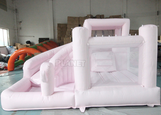 Jumping Castle Slide Inflatable Pastel Pink Inflatable Bouncer White Bounce Jumping House