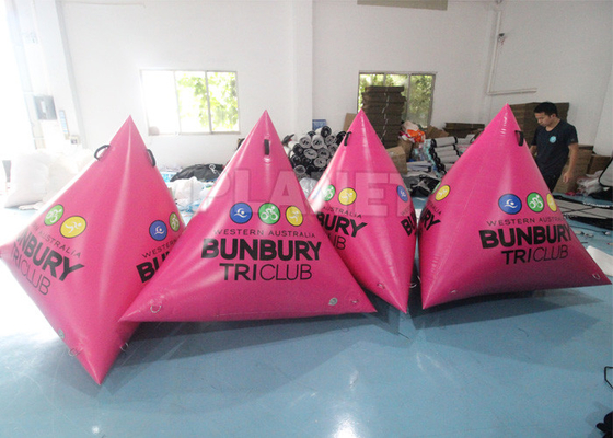 Pink Triangular Inflatable Marker Buoys For Swim Event, Yellow Inflatable Water Park Buoys