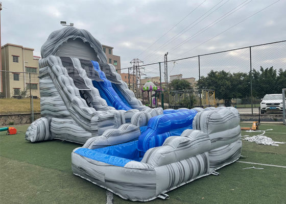 Marble Color 0.55mm PVC Inflatable Water Slide With Pool