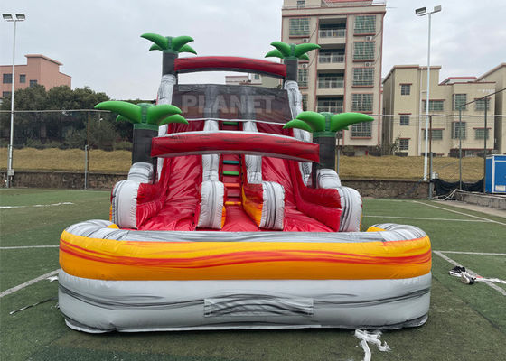 PVC Stripes Double Lane Water Park Games Slide With Pool