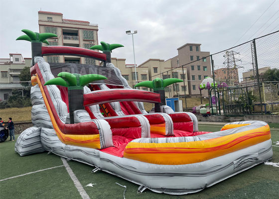 PVC Tarpaulin Puncture Proof Inflatable Water Slides With Pool